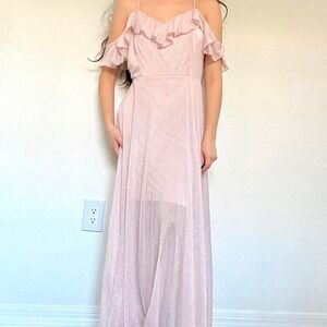 Alexa B Nites Pink Ruffle Maxi Dress